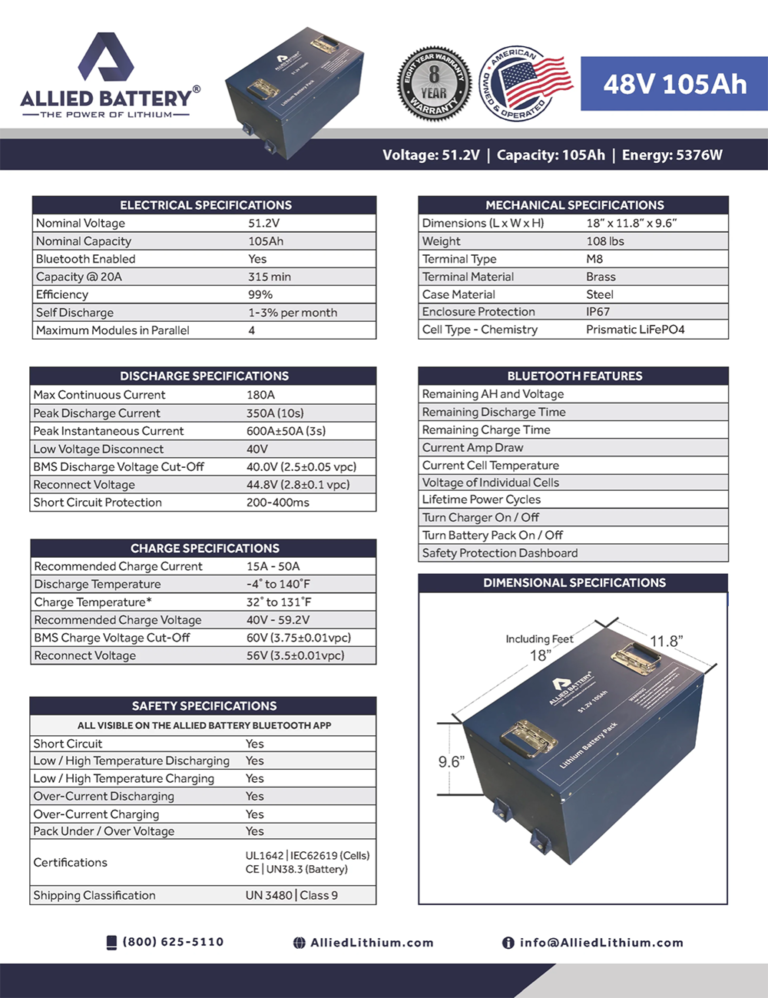 Allied Lithium Battery Specifications 48v 105ah allied lithium battery, allied lithium battery